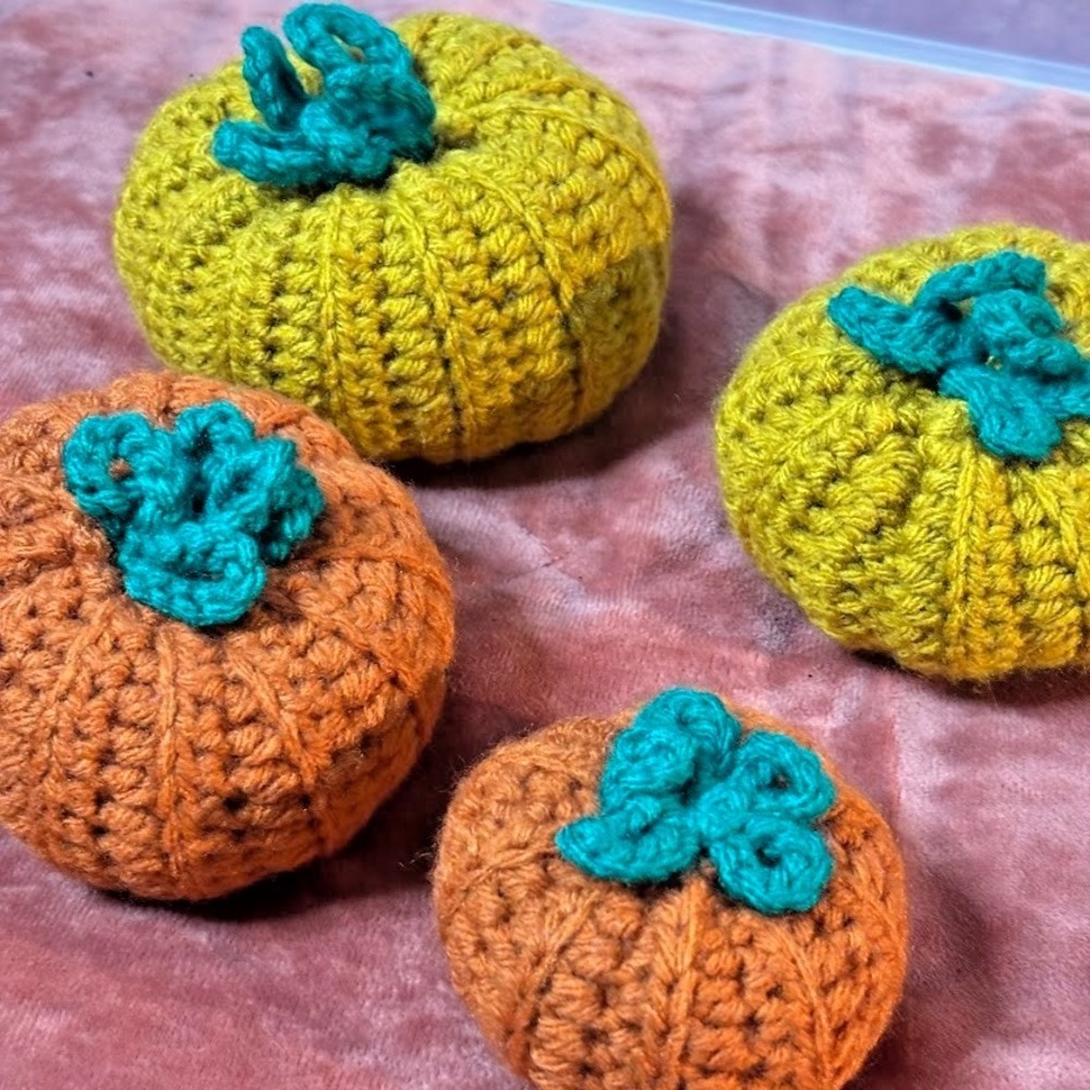 Handmade Crochet Pumpkins Set of 4 Fall Decor Farmhouse Autumn Halloween